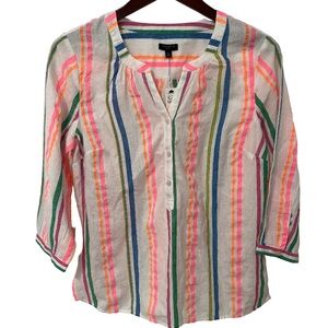 Talbots Women’s Small Petite Multicolor Stripe V-Neck Button Lightweight Top NWT
